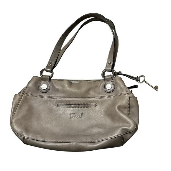 Fossil Gray Leather Satchel Shoulder Bag - Picture 1 of 9
